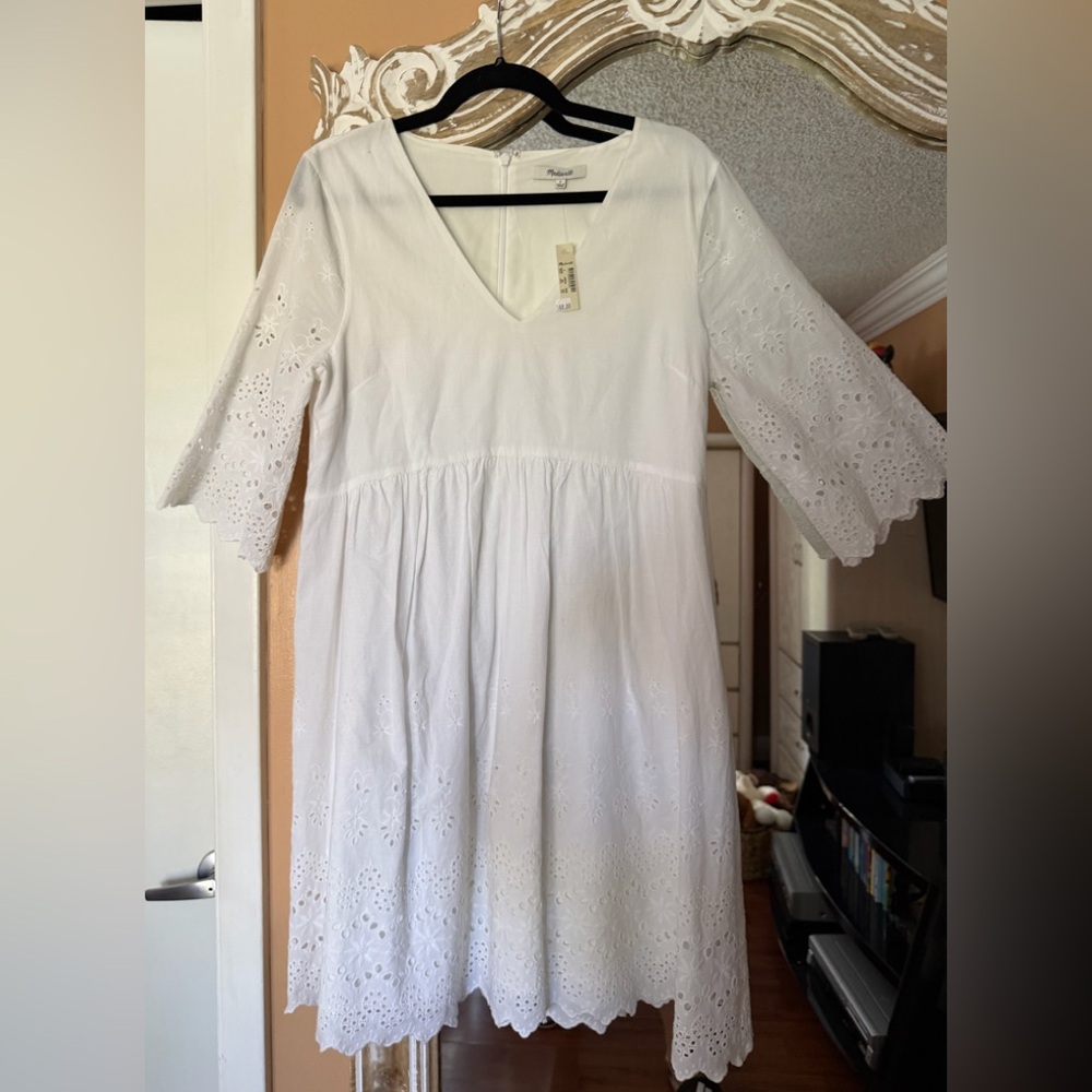 NEW Madewell white eyelet lattice dress